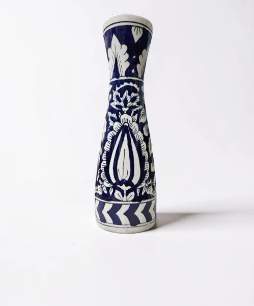 Mughal Ceramic Flower Vase 12.2 Inch - Blue and White Hand Painted Tall Lobby Vase