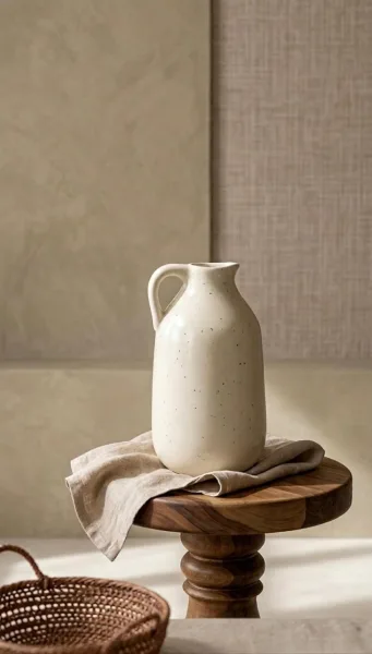 Ceramic Jug Vase 6.5 Inch - Speckled Cream Pitcher Vase for Hotel and Cafe Decor