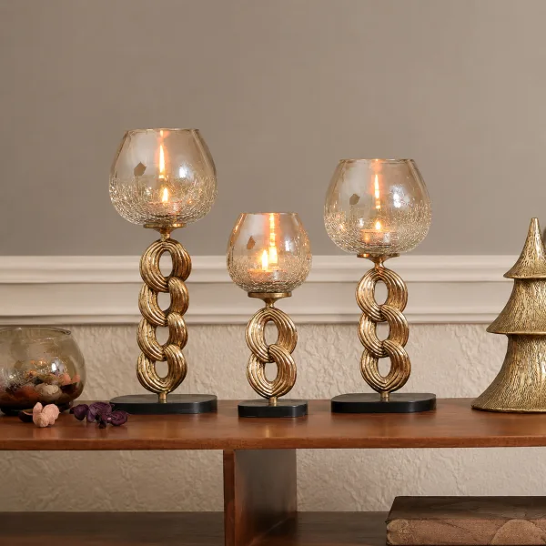 Sculpted Gold Chain Candle Stands