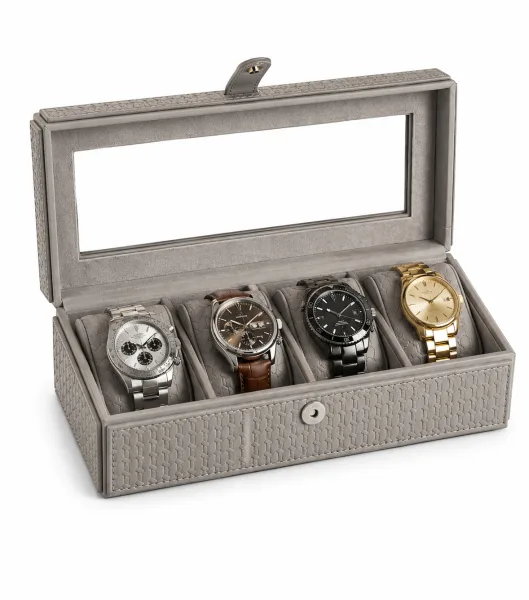 Luxury 4 Slot Watch Box with Glass Lid