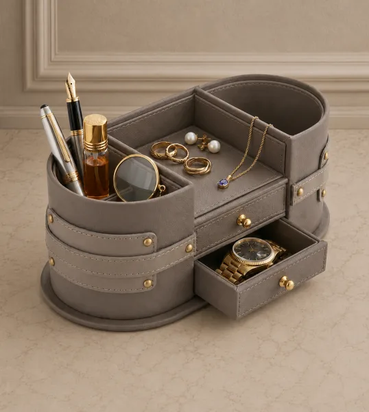 Luxury Leather Valet Tray Organizer with Drawer
