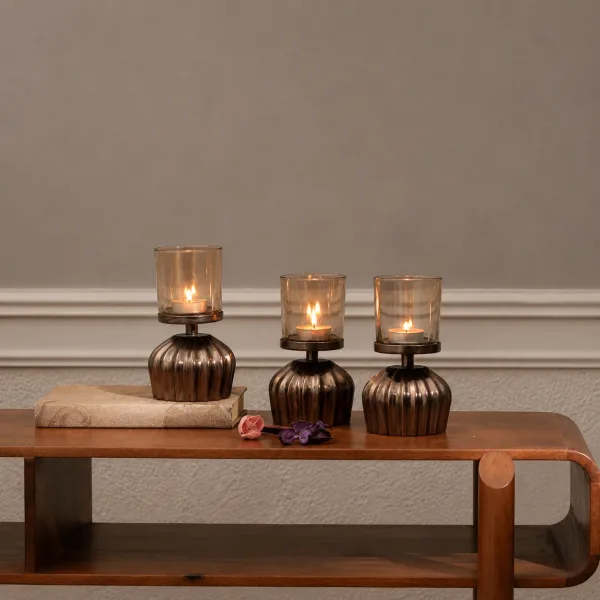 Luxury Smoky Glass Hurricane Candle Holders