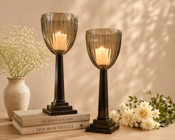Luxury Ribbed Glass Candle Holders
