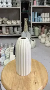 Ivory Fluted Ceramic Vase 9 Inch - Ribbed White Flower Vase for Hotel and Restaurant Tables image 2