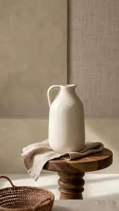 Ceramic Jug Vase 6.5 Inch - Speckled Cream Pitcher Vase for Hotel and Cafe Decor