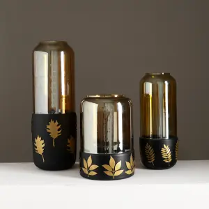 Amber smoked glass gold leaf candle stand — HoReCa Supplier India