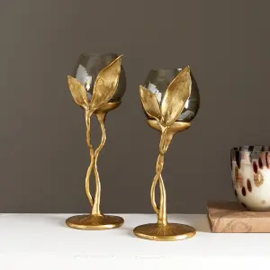 Luxe Leaf Stem Hurricane Holders — HoReCa Supplier India