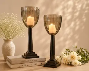 Luxury Ribbed Glass Candle Holders