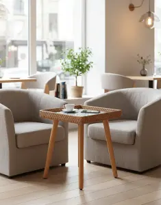 The Luminary Accent: Premium Mother of Pearl & Rattan Hospitality Side Table — HoReCa Supplier India