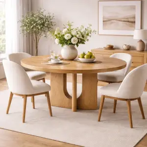 Luma Arc Round Dining Table | Sculptural Wooden Dining Table by Jivansh Arts